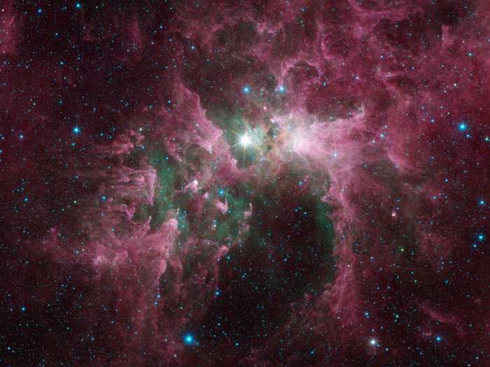 The Carina nebula, shown below, contains Eta Carinae, a massive star around 100 times the size of the sun.