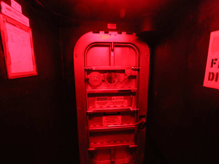 On all exterior passages and sleeping quarters, red lights provide illumination and security while preserving night vision.