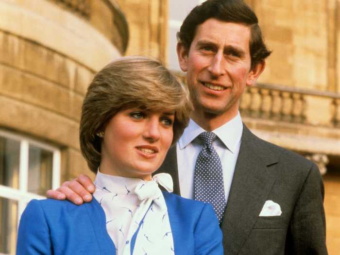 Princes Charles and Lady Diana pose together at Buckingham Palace in 1981, following the announcement of their engagement.