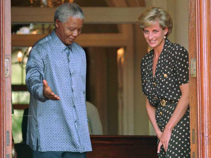 South African President Nelson Mandela meets with Princess Di in Cape Town to discuss the threat of AIDS in his country.