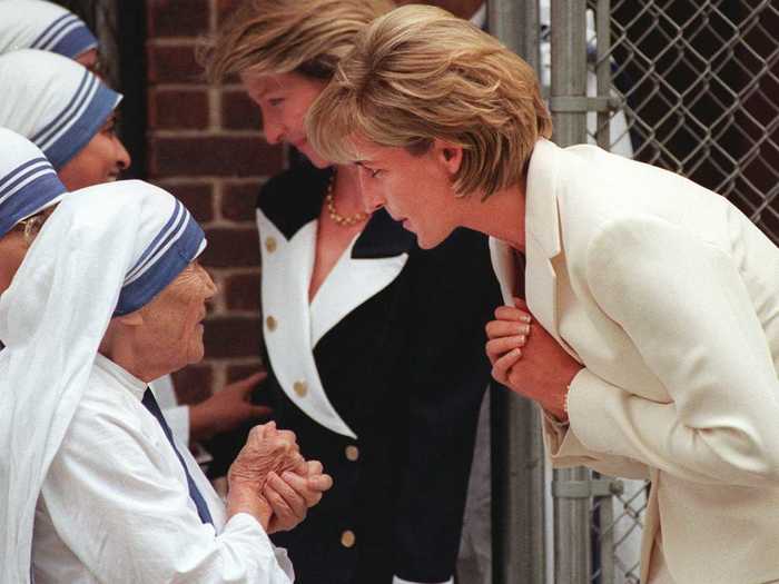 She says goodbye to Mother Teresa after a private visit at the Missionaries of Charity in the Bronx.