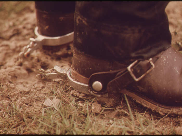 Spurs of a Ranch Hand Who Works in the Area of Leakey Texas, near San Antonio 05/1973