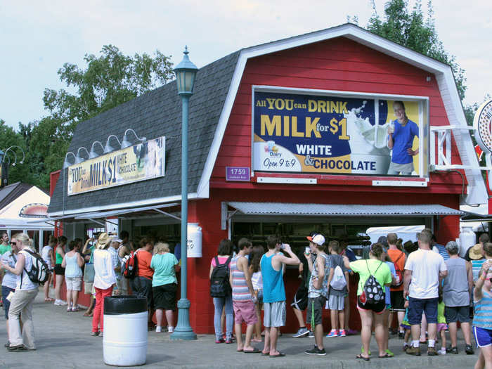 Wash it all down with $1 all-you-can-drink milk. Minnesotans drink 25,000 gallons of milk (chocolate or plain) each year at the fair.