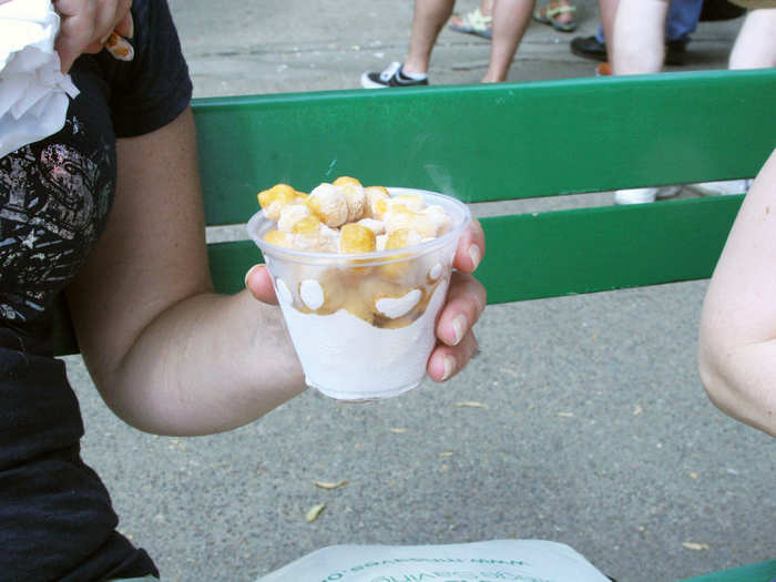 There are lots of bizarre foods to try, like the smoking Comet Corn that tasted suspiciously similar to frozen Cap