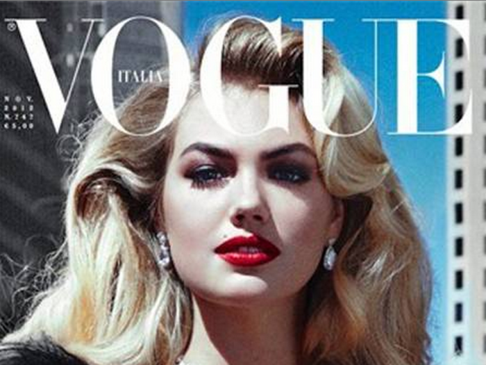 She appeared on the cover of Vogue Italia. She is portrayed as a bombshell with ample cleavage.