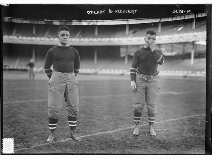 Two Cornell players before a game against Brown (1914)