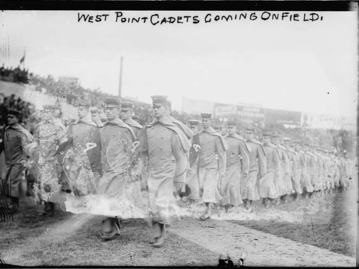 Cadets marching before the Army-Navy game (ca. 1910-1915)