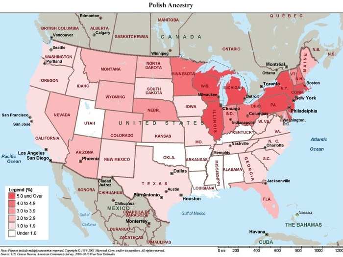 9,835,471 Polish are strongest in the North East and Great Lakes region