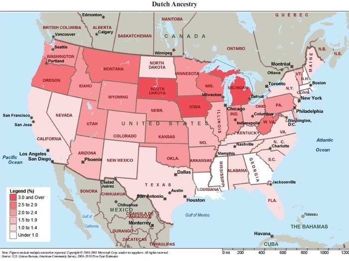 4,950,629 Dutch are strongest in the Midwest and North West