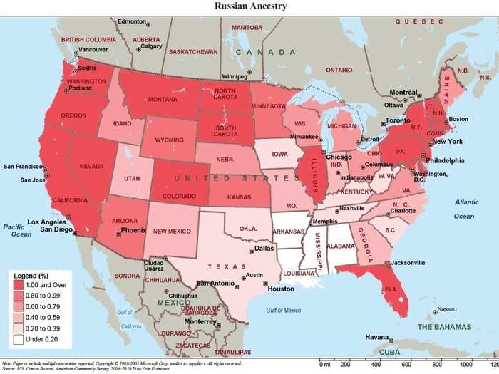 3,072,756 Russian tend to avoid the South, except for Florida