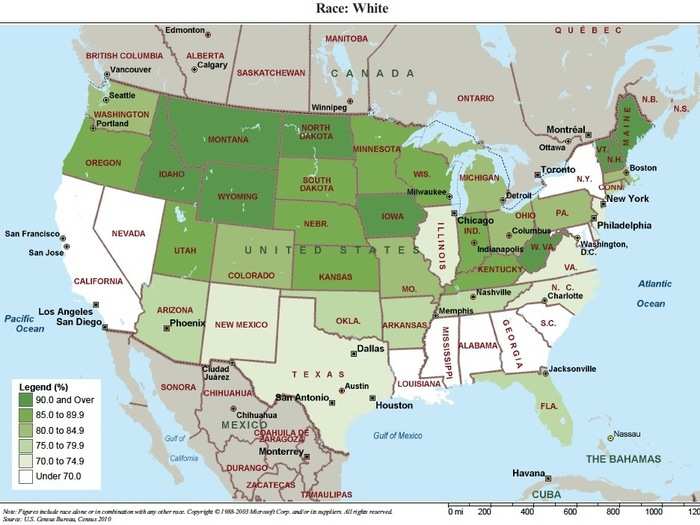 231,040,398 White people are most common in New England and the Midwest