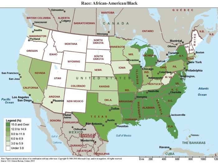 42,020,743 African American or black people are most common in the South East