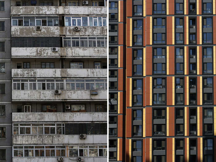 (L) A 20-year old apartment and (R) a high rise apartment in Beijing.