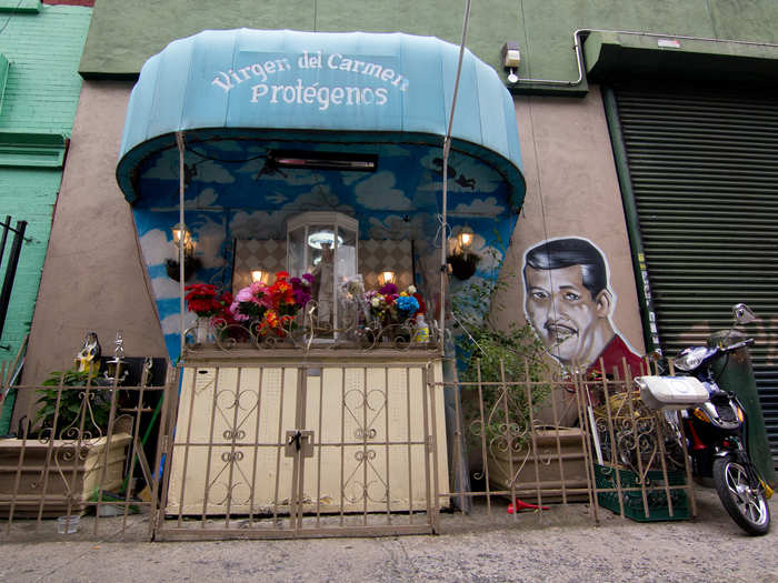 This shrine from the Italian Roman Catholic church on Pleasant Ave., where they dance the giglio, is now maintained by the Puerto Rican community.