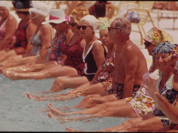 Residents of the Century Village Retirement Community Gathered Around Pool for Daily Exercise Session. (West Palm Beach)