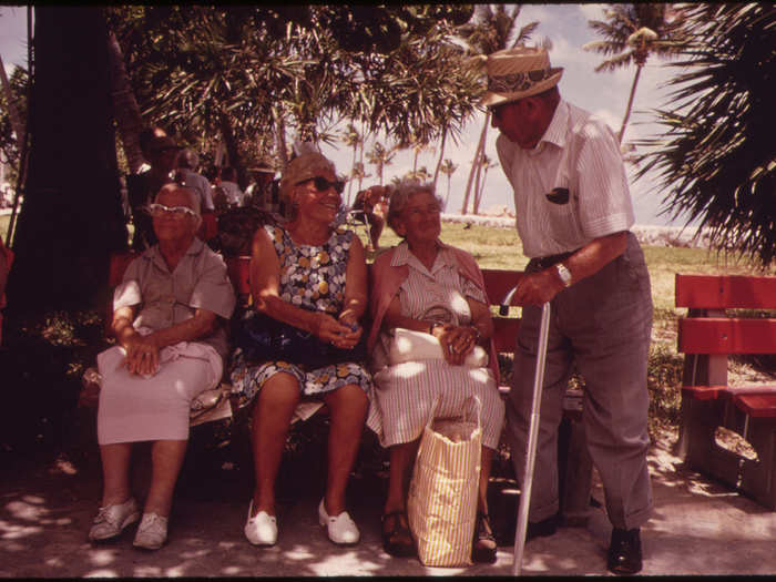 Park Benches of the South Beach Area of Miami Beach Were Favorite Meeting Places for Members of the Area