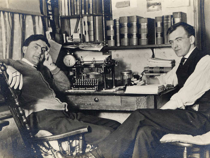 Imagine pecking out your thesis on that typewriter, shown in a 1909 photo.
