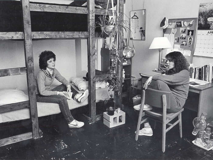 Is that a hamster cage in the bottom righthand corner of this 1980s dorm photo?