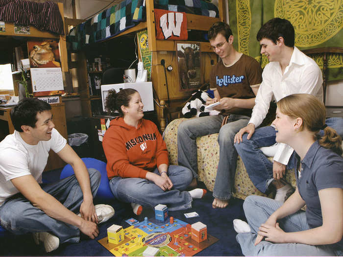A 2005 photo shows students taking a study break with a game of Cranium.
