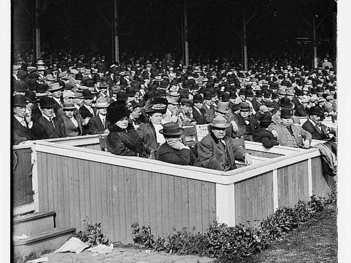 The owners box at the Polo Grounds (note the weeds)