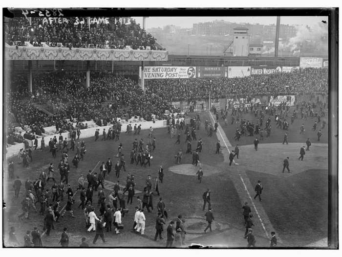 Fans spilling onto the field