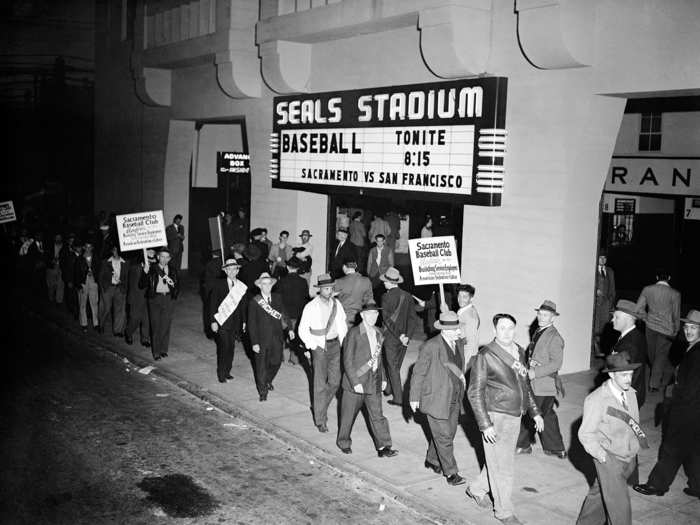 The Seals Stadium main entrance in 1949