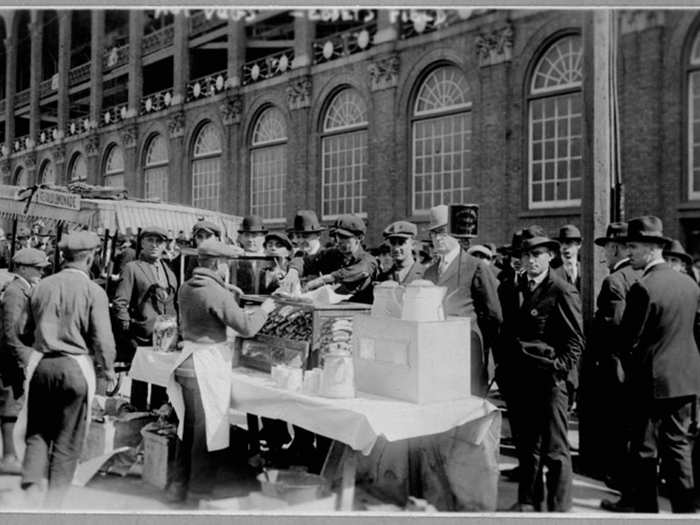 Concession stands outside of Ebbets Field in 1920