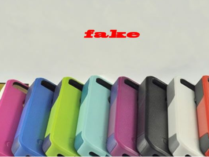 ...  fake Otterboxes come in colors not found in the real ones. Sometimes the logo is hard to see, too. And the price will be insanely lower. These fakes, in fake colors, sell for $2.50. Real ones cost $40-$60.