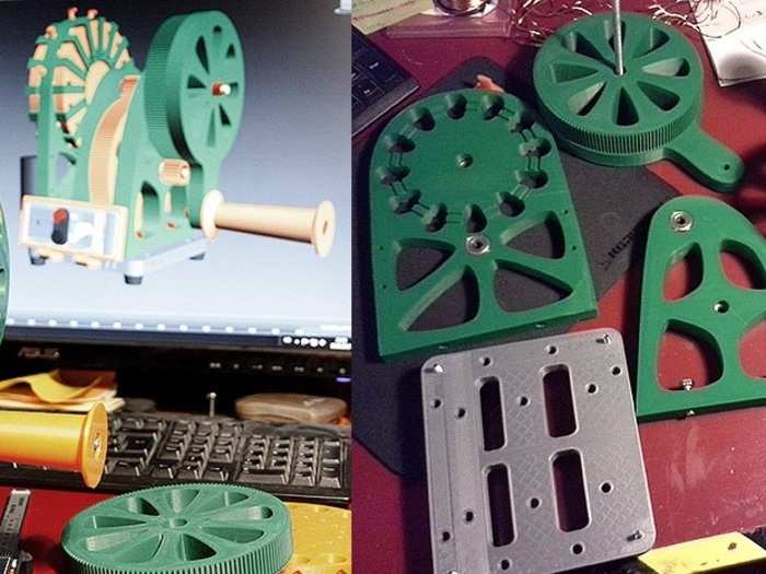 This hand-powered generator is made from home-printed plastic parts.