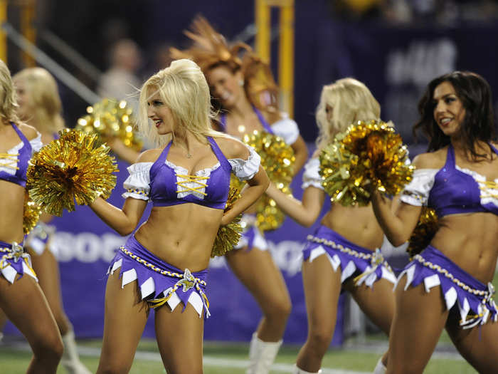 The Vikings cheerleaders pose for the crowd today