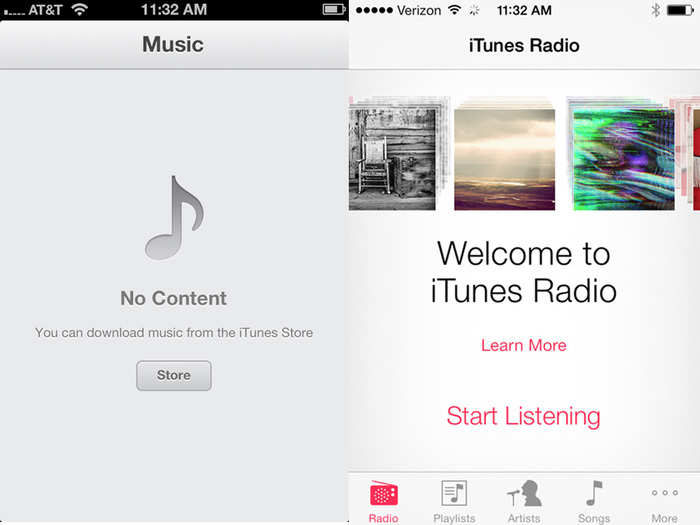 The Music app has a new look plus iTunes Radio, a streaming music service similar to Pandora.