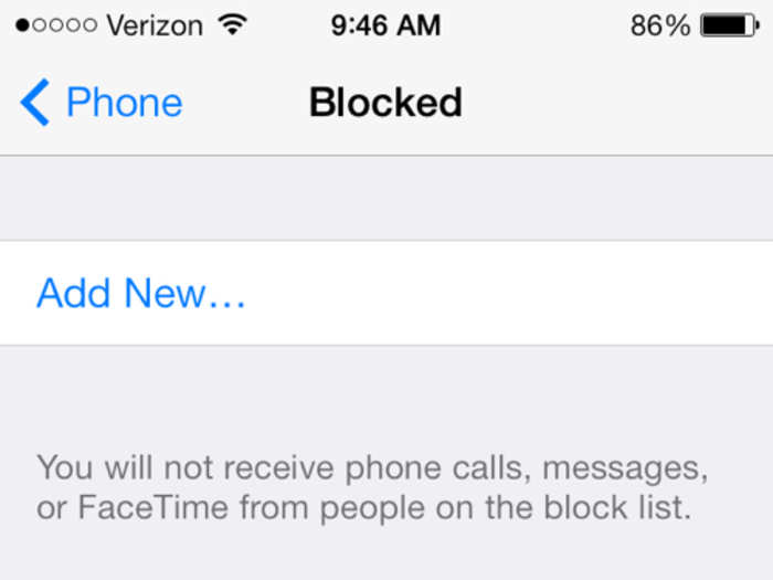 You can block certain phone numbers from calling or texting you. Go to Settings > Phone > Blocked to add numbers or people already in your contacts to your blocked list.
