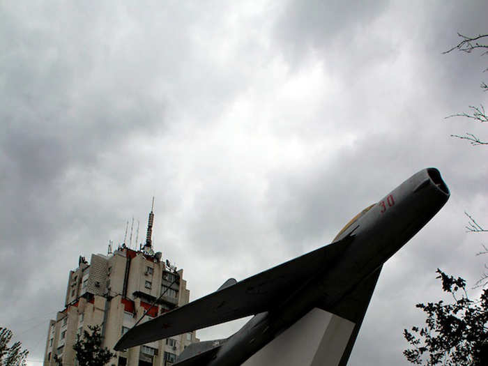 Many monuments in Transnistria incorporate decommissioned war machines — such as this MiG in a suburb of Tiraspol.