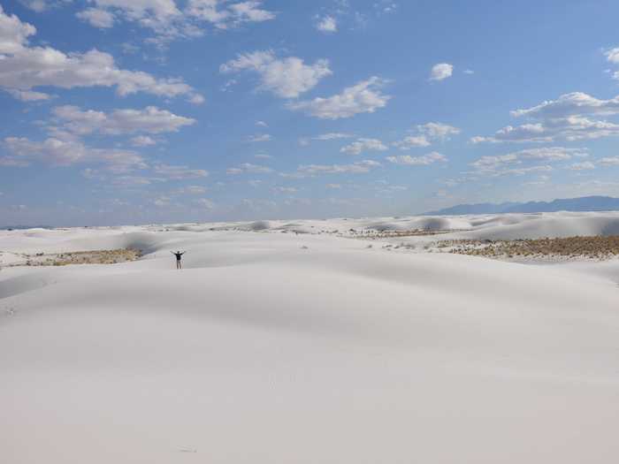 The white gypsum sand dunes at White Sands National Monument in New Mexico look like snow, and cover 275 square miles of desert.