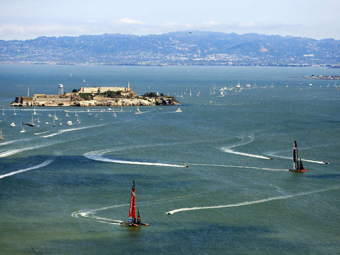 The boats tack upwind during Race 5.