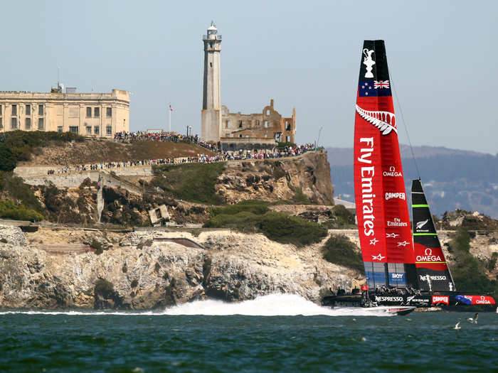 Spectators watch from Alcatraz.