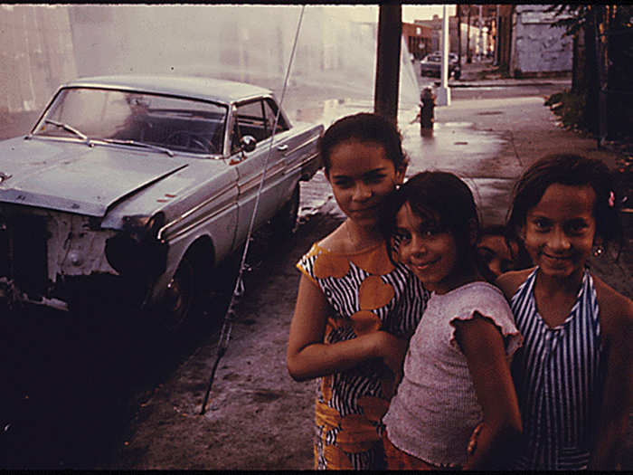 Three girls on Bond Street in Brooklyn.