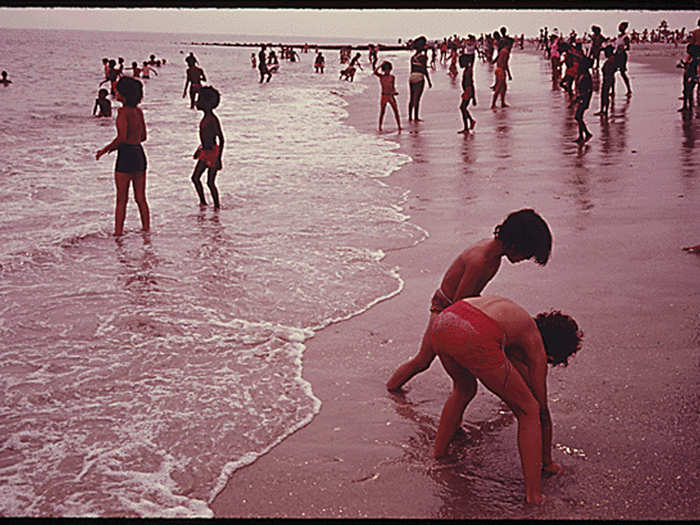 Children at the beach in Riis Park, Brooklyn.