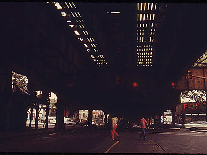 Crossing underneath the subway at Bushwick Ave.