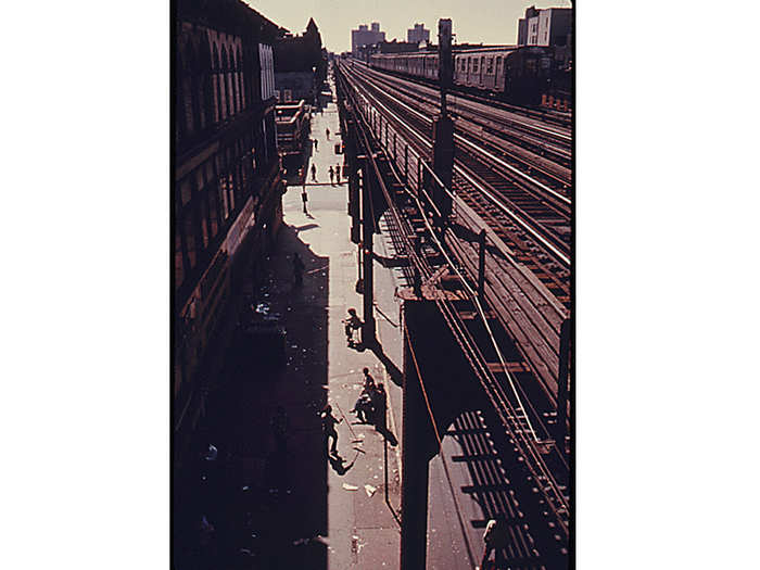 Bushwick Ave. seen from an elevated train platform.