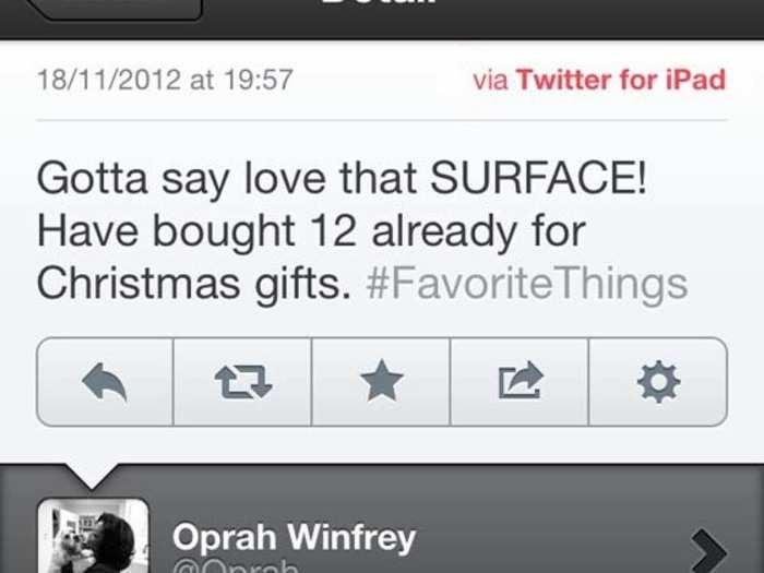 Oprah tweeted about how much she loved the Microsoft Surface...from her iPad.