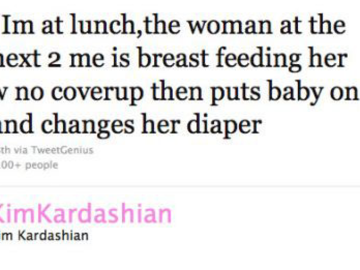 Kim Kardashian expressed disgust when she saw a woman breastfeed her child in public.