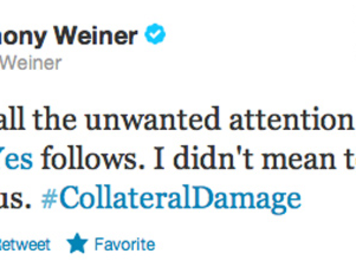 And in what is possibly the most epic Twitter fail to date, former Representative Anthony Weiner tried to atone when he sent a link to a sexually suggestive photograph of himself via his public Twitter account.