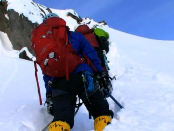 By 10 a.m., there was already a traffic jam in the Bottleneck, a portion of the route where hikers should be moving quickly to minimize danger from falling ice.