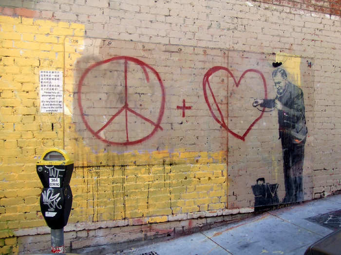 Banksy painted for peace and love in San Francisco in 2010.