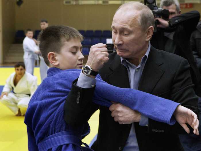 Here, Putin educates a Judo student in the art of inflicting pain on enemies with his bare hands.
