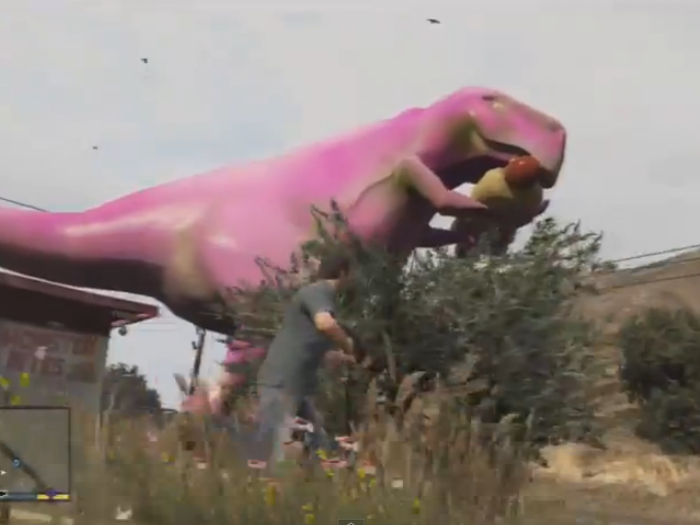 13. You can find a pink dinosaur outside of Rex