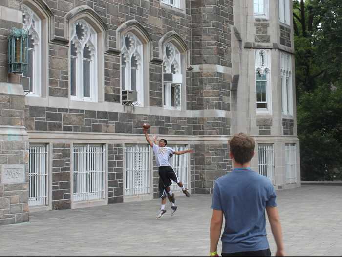 The plaza outside of Keating is also a great spot for students to hang out or throw a ball around. Nice catch!