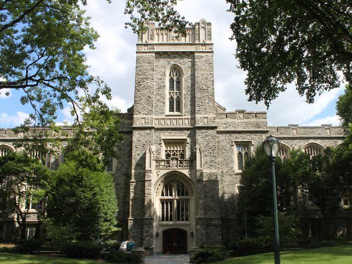 The tour ended outside Duane Library, the campus