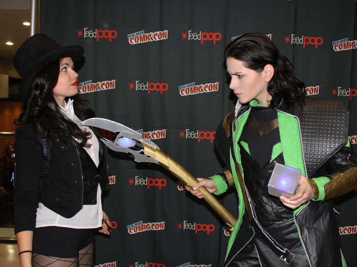 Magician to another Lady Loki: "Can you stab me with that sword?"